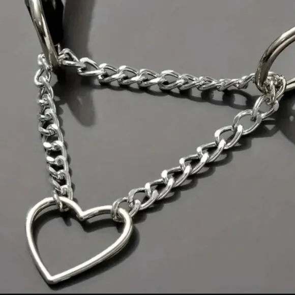 Chain Choker Collar, Heart Shaped Choker Necklace, S Choker, Gothic Chain Choker - Picture 6 of 12